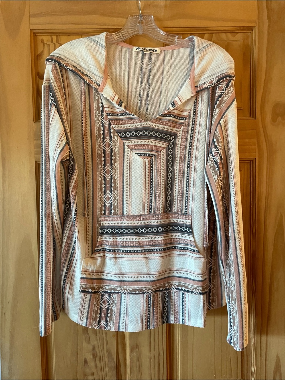 Wallflower Lightweight Southwestern Striped Hoodie in Cream and Tan